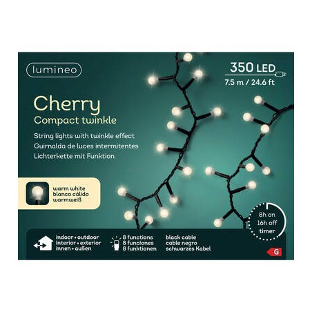 LED CHERRY 350LUCI BIANCO CALDO 7,5mt FILO NERO INT/EST