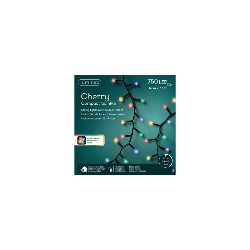 LED CHERRY 750LUCI MULTICOLOR 16mt FILO NERO INT/EST