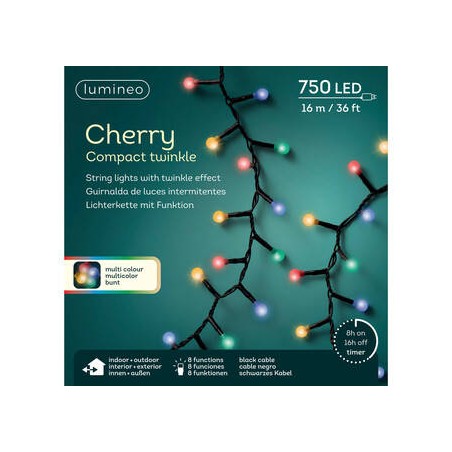 LED CHERRY 750LUCI MULTICOLOR 16mt FILO NERO INT/EST