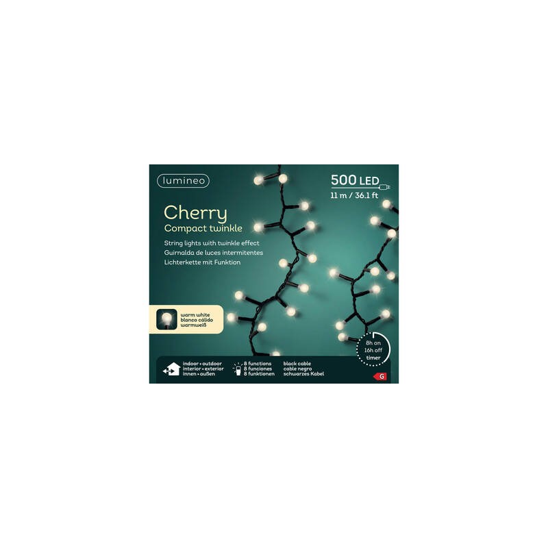 LED CHERRY 500LUCI BIANCO CALDO 11mt FILO NERO INT/EST