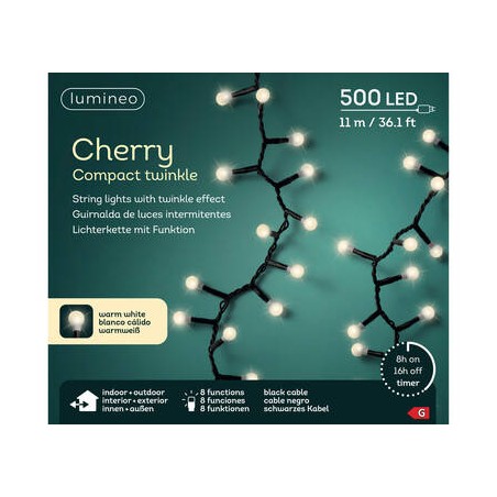 LED CHERRY 500LUCI BIANCO CALDO 11mt FILO NERO INT/EST