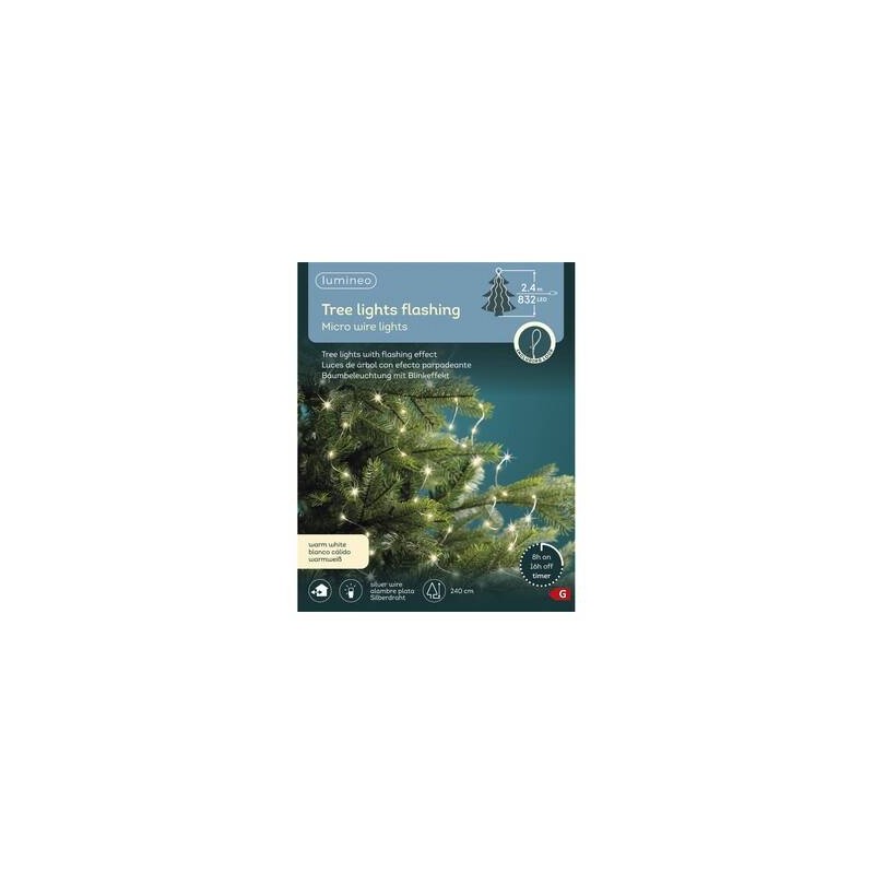 MICRO LED PER ALBERO 832LUCI BIANCO CALDO 2,4mt FILO ARGENTO