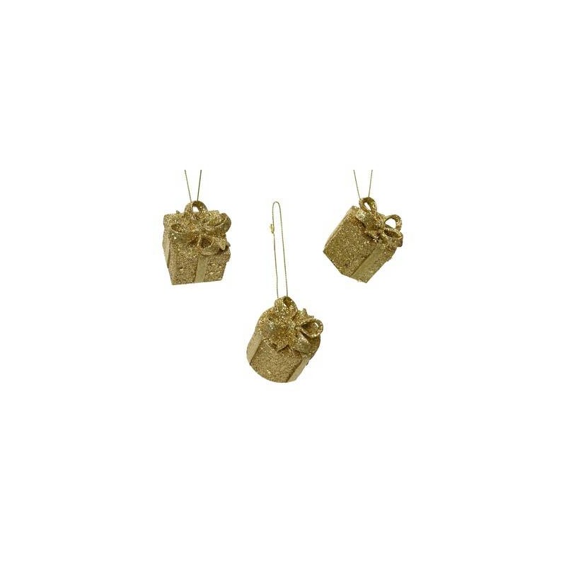 PACCO REGALO GLITTERATO ORO C/APPENDINO h.5,1cm ASS.TI 1pz