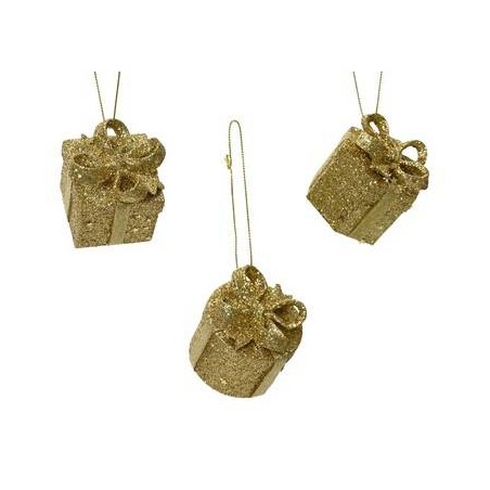 PACCO REGALO GLITTERATO ORO C/APPENDINO h.5,1cm ASS.TI 1pz