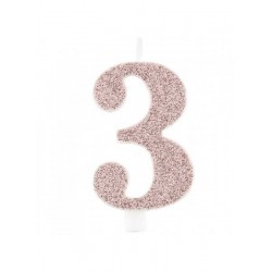CANDELINA NUMERO 3 GLITTER ROSE GOLD 9,5cm