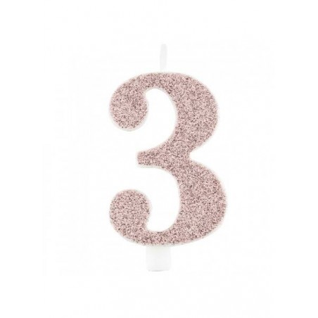 CANDELINA NUMERO 3 GLITTER ROSE GOLD 9,5cm