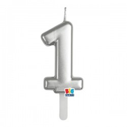 CANDELINA NUMERO 1 TINY PLUMP ARGENTO METAL 7cm