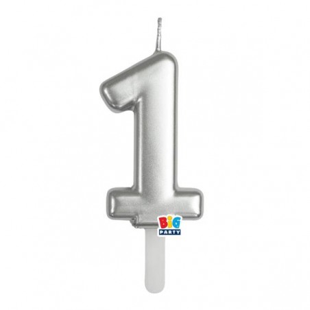 CANDELINA NUMERO 1 TINY PLUMP ARGENTO METAL 7cm
