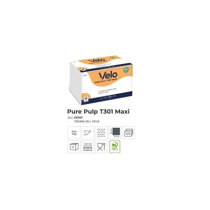 TOVAGLIOLI BIANCHI 30x30 1V 130T PURE PULP MAXI 500pz VELO