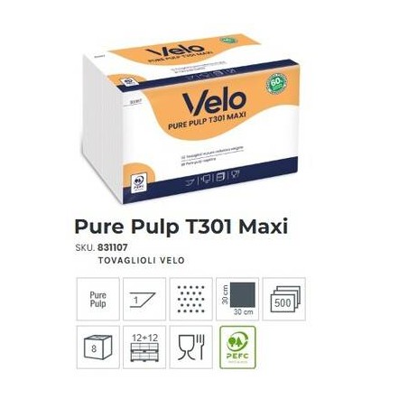 TOVAGLIOLI BIANCHI 30x30 1V 130T PURE PULP MAXI 500pz VELO