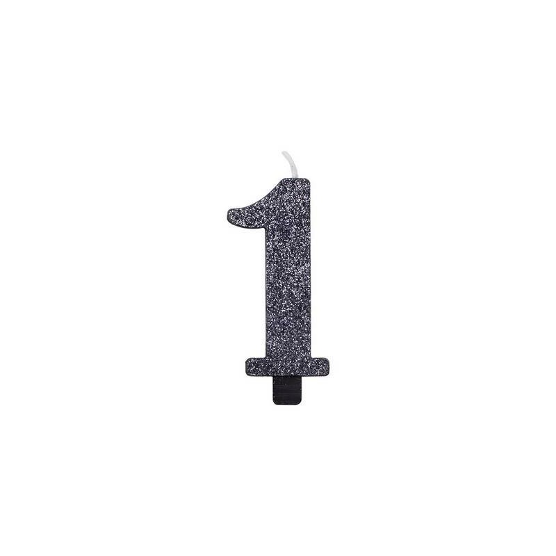 CANDELINA NUMERO 1 GLITTER NERO 9,5cm