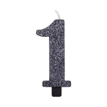 CANDELINA NUMERO 1 GLITTER NERO 9,5cm