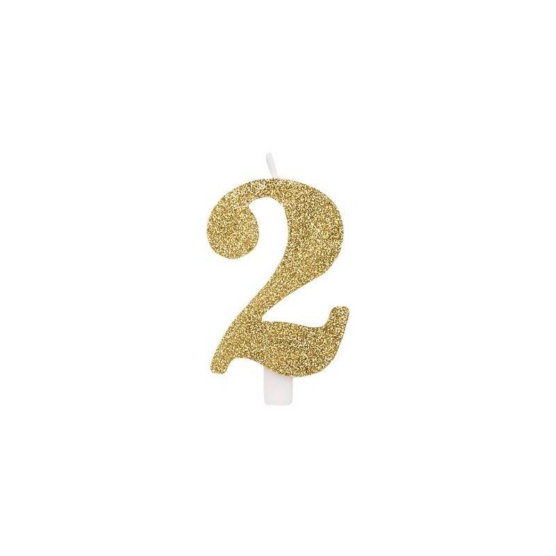 CANDELINA NUMERO 2 GLITTER ORO 9,5cm