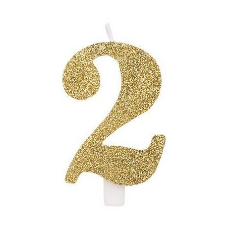 CANDELINA NUMERO 2 GLITTER ORO 9,5cm