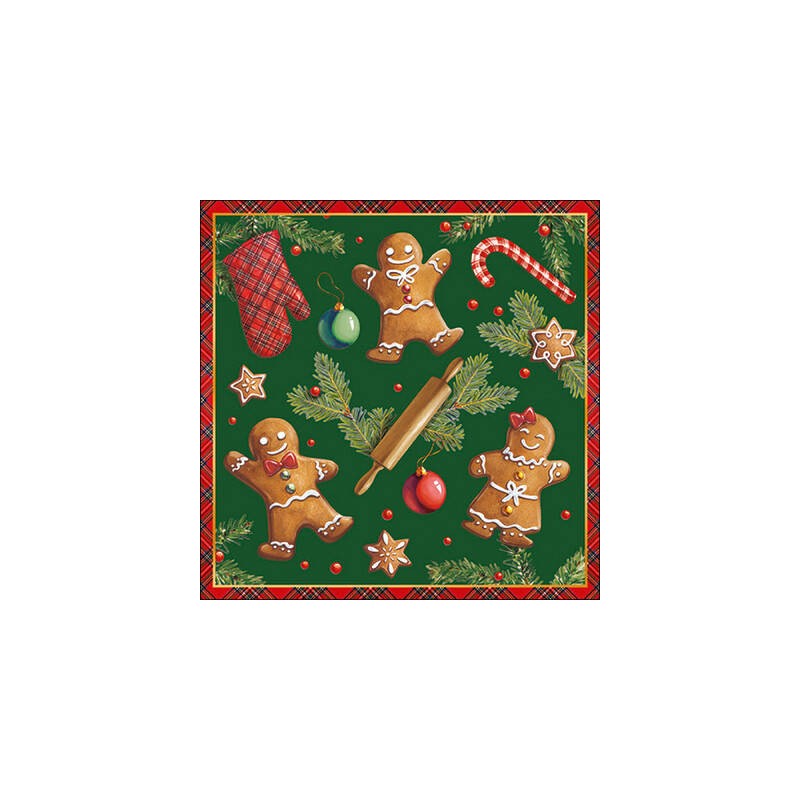 TOVAGLIOLI 33x33cm GINGERBREAD COOKIES VERDE 20pz