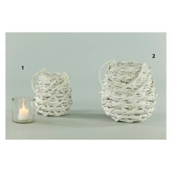 LANTERNA LEGNO E CORDA BIANCA Ø23  H30cm