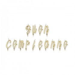 CANDELINE 5cm BUON COMPLEANNO ORO METAL C/BASE