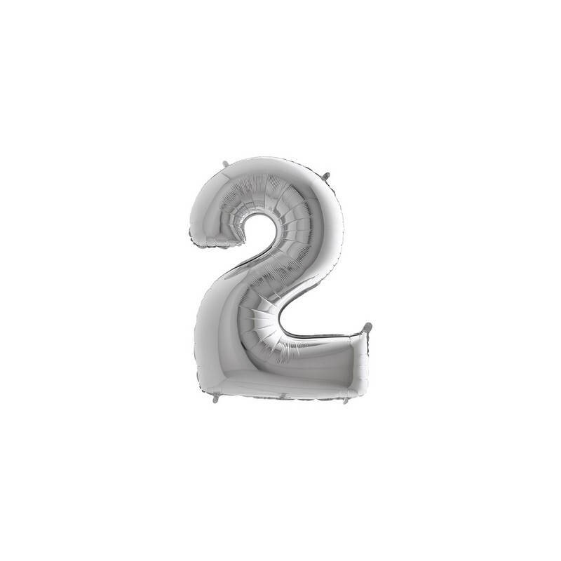 PALLONE NUMERO 2 MYLAR 102cm 40 ARGENTO