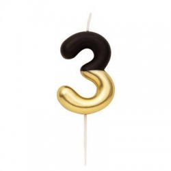 CANDELINA NUMERO 3 NERO/ORO 10,5cm