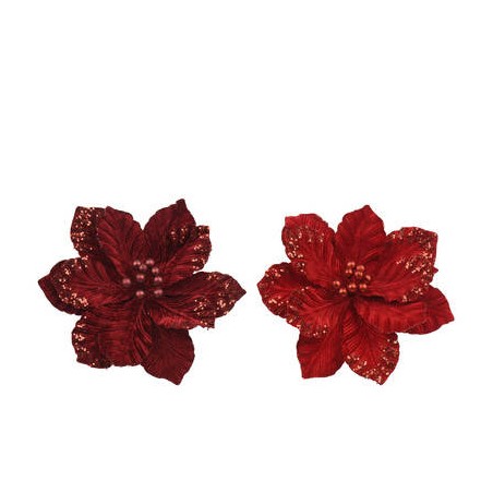 FIORE POINSETTIA C/CLIP IN VELLUTO 2COLORI ASS.TI 1pz