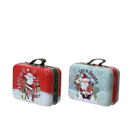 MINI VALIGIA C/MANICO IN PELLE 18,5x13,5x8,2cm STAMPA XMAS ASS.TI 1pz