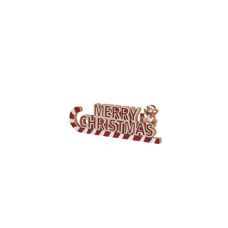 SCRITTA IN LEGNO MERRY CHRISTMAS C/ORSETTO 28x9cm