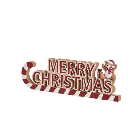 SCRITTA IN LEGNO MERRY CHRISTMAS C/ORSETTO 28x9cm