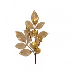 PICKS CON FOGLIE GLITTERATE E PALLINE ORO H.36cm