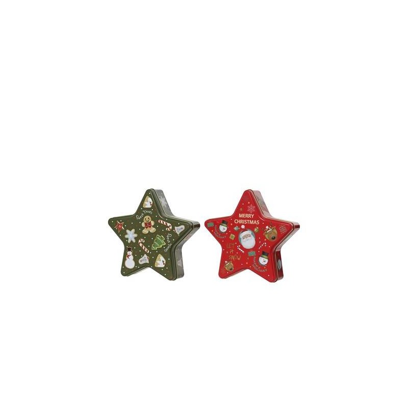 SCATOLA IN LATTA A FORMA DI STELLA 19x18,5x5cm 2COLORI ASS.TI 1pz