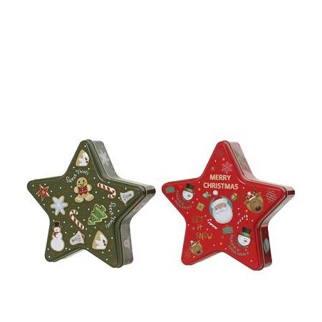 SCATOLA IN LATTA A FORMA DI STELLA 19x18,5x5cm 2COLORI ASS.TI 1pz