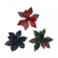 POINSETTIA C/CLIP ø27cm TESSUTO VELVET 3COLORI ASS.TI 1pz