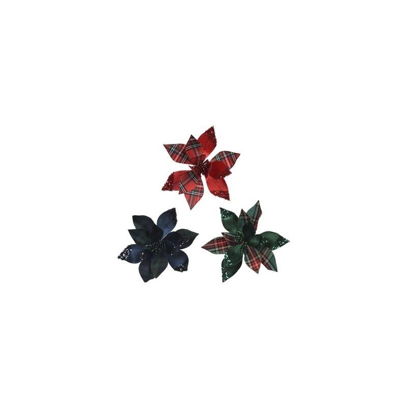 POINSETTIA C/CLIP ø27cm TESSUTO VELVET 3COLORI ASS.TI 1pz