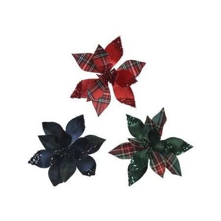 POINSETTIA C/CLIP ø27cm TESSUTO VELVET 3COLORI ASS.TI 1pz