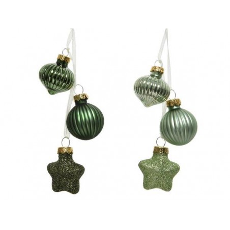 PENDENTI IN VETRO colori ass.ti VERDE C/GLITTER 3pz