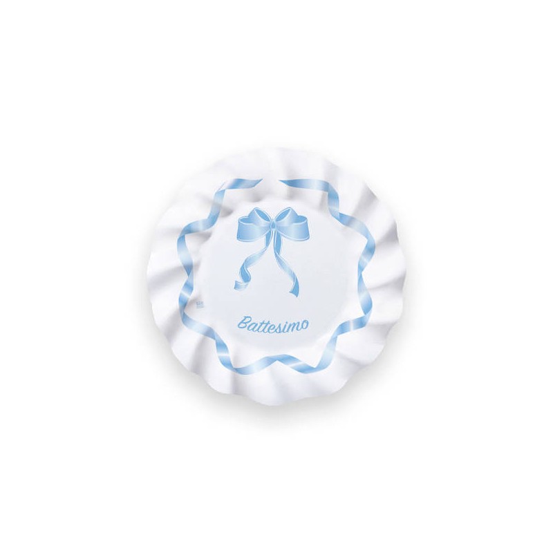 PIATTI BATTESIMO FIOCCO CELESTE ø20 8pz