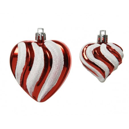 CUORE INFRANGIBILE C/APPENDINO H.7,5cm ROSSO-BIANCO GLITTER 2pz
