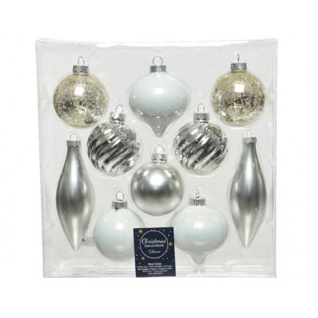 BOX PALLINE VETRO ASS.TE MIX ø6cm BIANCO-ARG 10pz