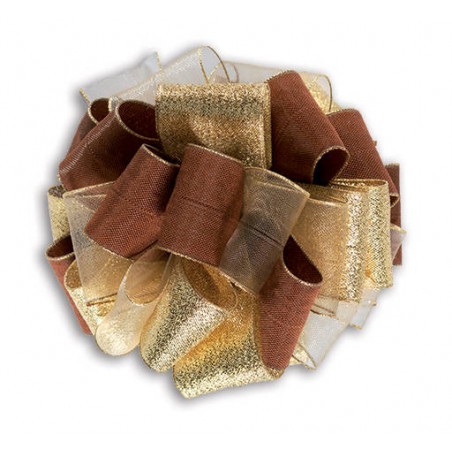 NASTRO TESSUTO MULTIPETALO C/TIRANTE mm40x15mt 14-ORO/MARRONE