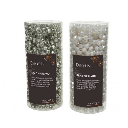 GHIRLANDA PERLE PLASTICA SILVER WHITE ASSORTITA 9mt