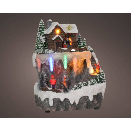 VILLAGGIO MONTAGNA CON BAITA LUCI E MOVIMENTO 17,5x39,9xh20,8cm