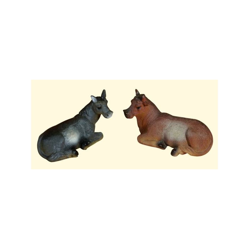 ASINO E BUE IN RESINA PER NATIVITA' 15cm SET 2pz