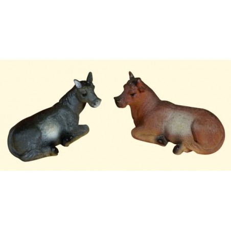 ASINO E BUE IN RESINA PER NATIVITA' 15cm SET 2pz