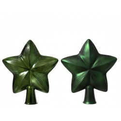 PUNTALE ALBERO IN VETRO A FORMA DI STELLA VERDE PINO 2ass.ti 1pz