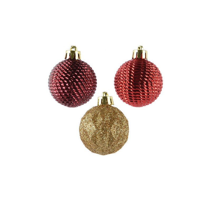 SET PALLINE ø4cm ROSSO/BORDO'/ORO 9pz