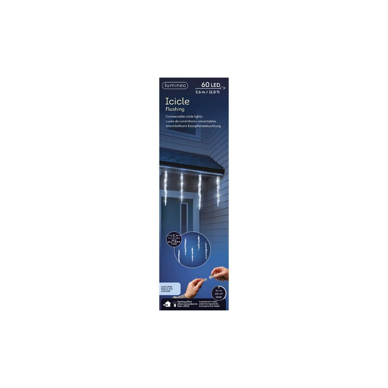 LED GHIACCIO 60 LUCI FREDDA 3,6mtxh39cm FILO TRASPARENTE INTERMITTENTI DA ESTERNO