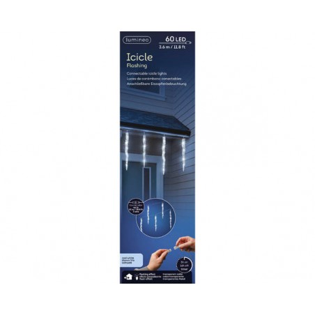 LED GHIACCIO 60 LUCI FREDDA 3,6mtxh39cm FILO TRASPARENTE INTERMITTENTI DA ESTERNO