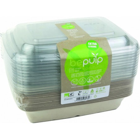 VASCHETTA POLPA PAGODA RETTANGOLARE + COP 950ml BIO COMPOSTABILE 15pz