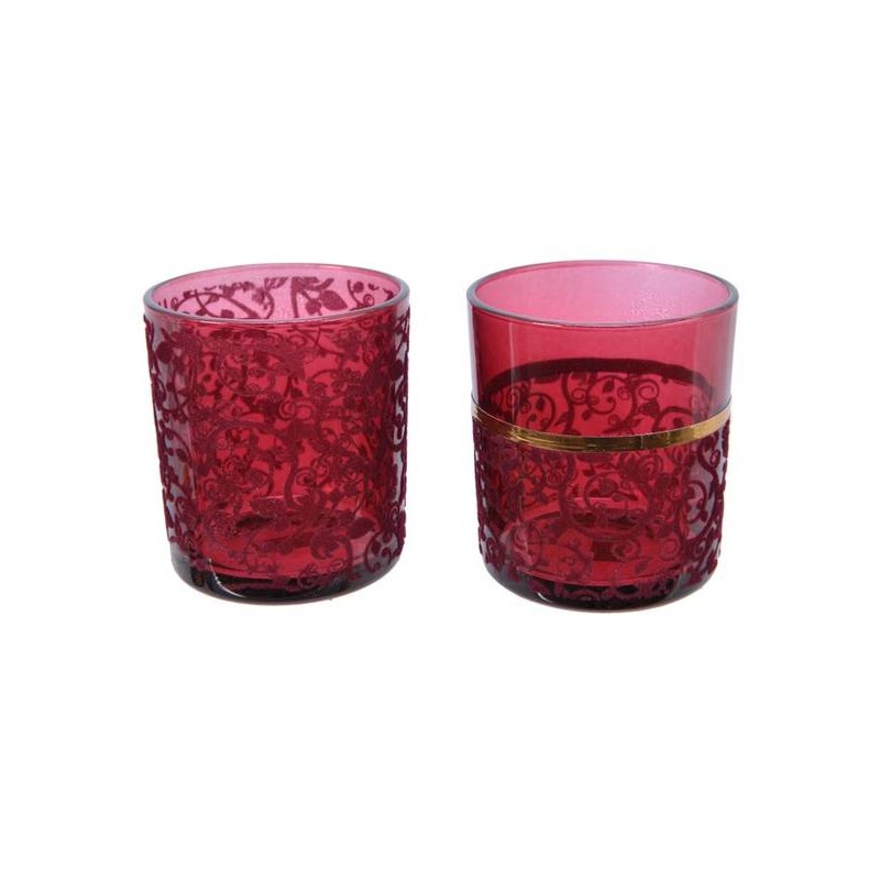BICCHIERE PORTACANDELA FLOCCATO ROSSO ø7x8cm ass.to