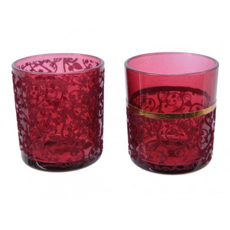 BICCHIERE PORTACANDELA FLOCCATO ROSSO ø7x8cm ass.to
