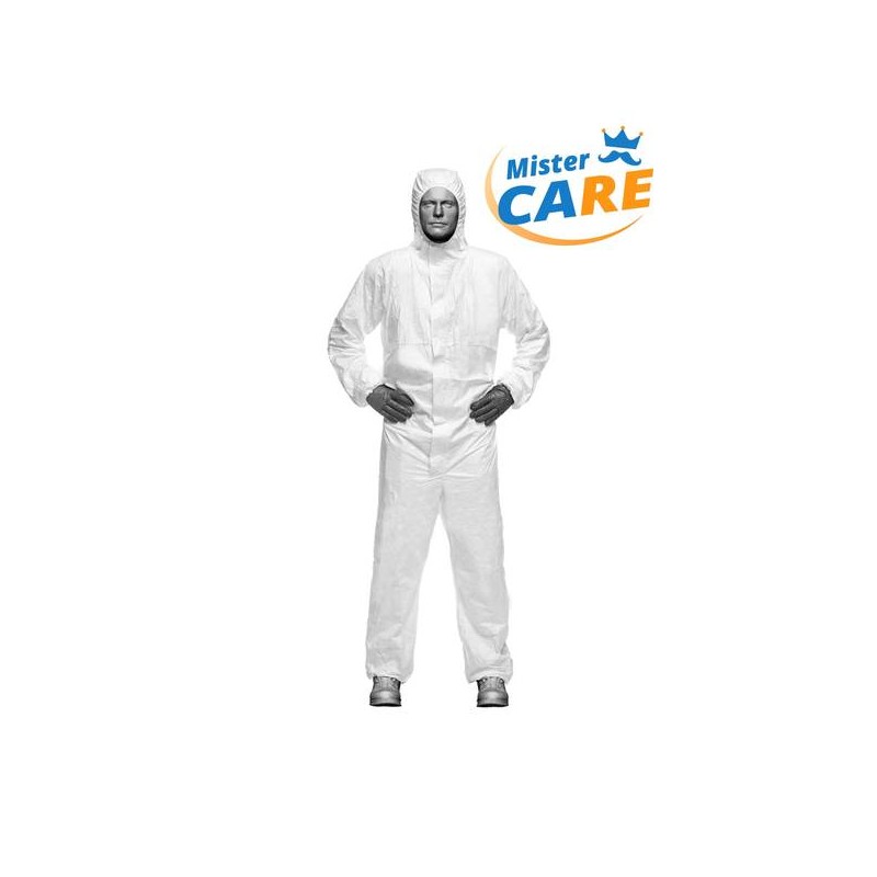 Mr.Care - TUTA RISCHIO MICROBIOLOGICO CAT.3 in PP Laminato 65gr/m² CON CAPPUCCIO BIANCA TG.XL 1pz
